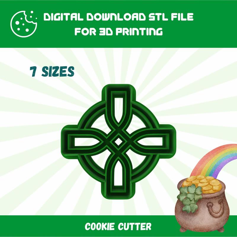 CUTTY CLAY STL Celtic Cross Imprint Cookie Cutter in 7 Sizes for St. Patrick’s Day, Good Quality Stl File To Download for 3D Printing
