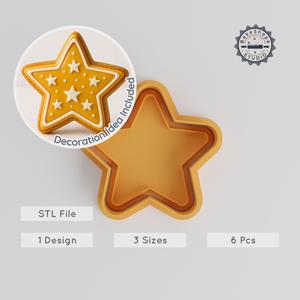 Star Shape Cutter & Stamp, Cookie & Fondant Set, S/M/L, Sky & Celestial Theme, 6-Piece 3D Print Files