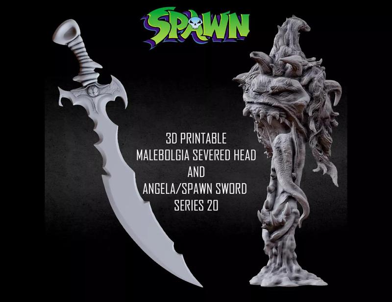 3D PRINTABLE MALEBOLGIA SEVERED HEAD AND ANGELA SPAWN SWORD
