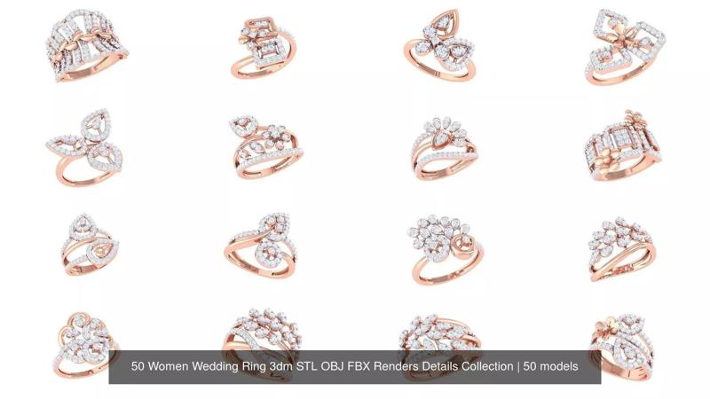 50 Women Wedding Ring 3dm STL OBJ FBX Renders Details Collection