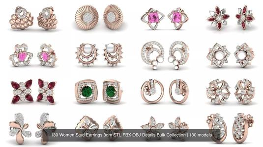 130 Women Stud Earrings 3dm STL FBX OBJ Details Bulk Collection