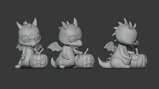 Baby Dragon Halloween with Pumpkin – Cute 3D Printable Model