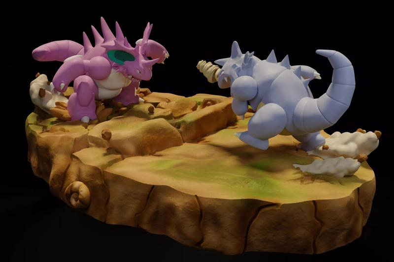 Pokemon Battle Diorama Nidoking vs Rhydon