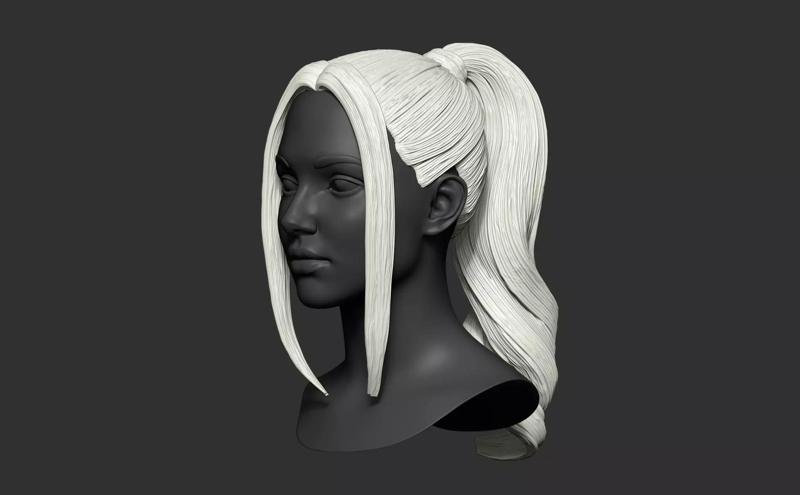 High poly model of female hairstyle