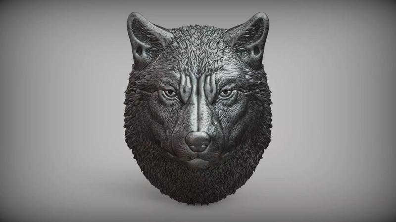 Wolf head bas relief
