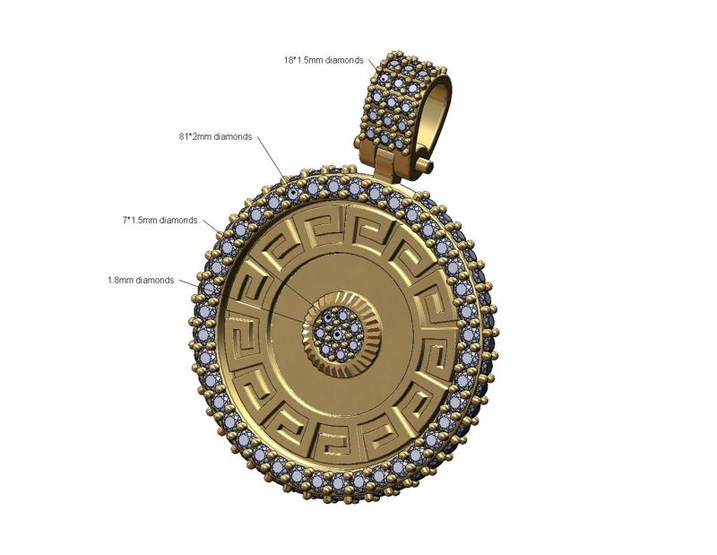 Iced greek key fluted diamond cluster pendant with bail 3D print model