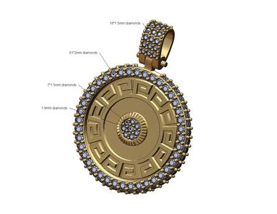 Iced greek key fluted diamond cluster pendant with bail 3D print model
