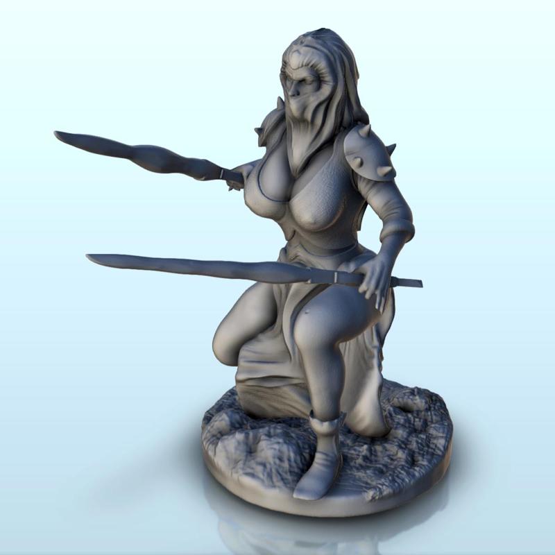 Crouching sexy warrior with sword and veil (censored version) - Medieval Fantasy Magic Feudal Old Archaic Saga 28mm 15mm