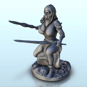 Crouching sexy warrior with sword and veil (censored version) - Medieval Fantasy Magic Feudal Old Archaic Saga 28mm 15mm
