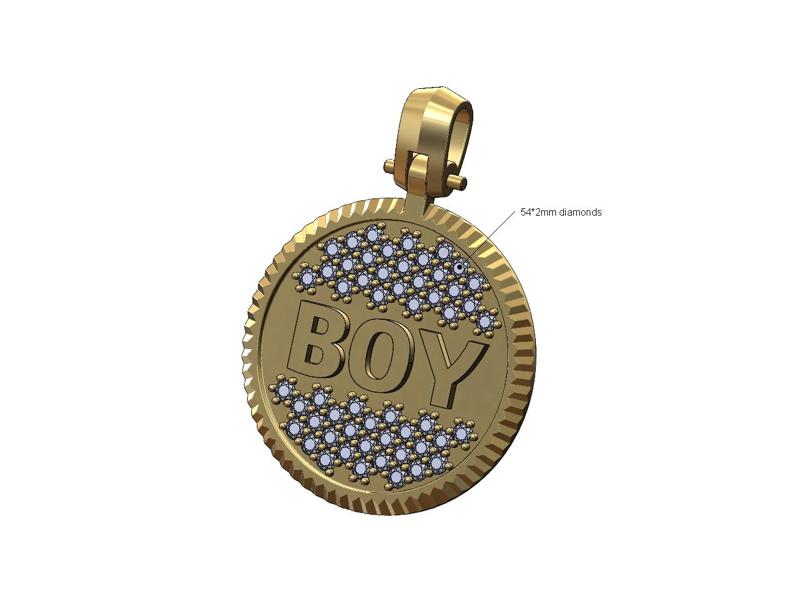BOY diamond iced fluted bezel pendant with bail 3D print model