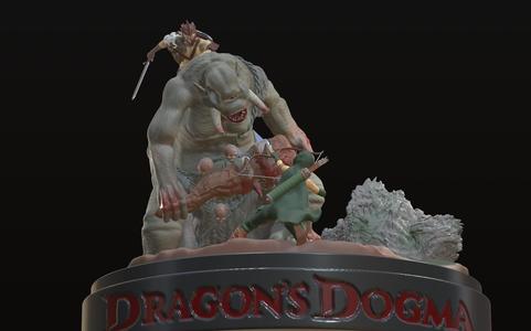 Dragon's Dogma, fan sculpture, diorama, battle of the rebel and pawns against the cyclops. 3d model, stl, 3d print.