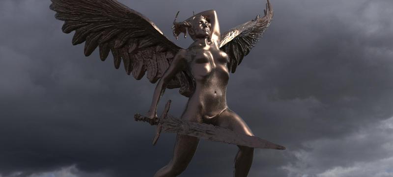 Lady of the lake baroque statue winged