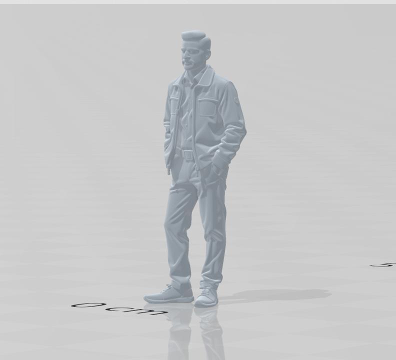 🧍‍♂️🧥 "The Reserved Car Meet" - Serious Man in Denim Jacket Figure 1/64th Scale.