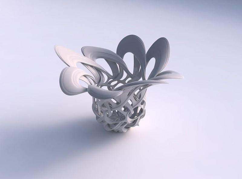 Bowl flared with interlacing lattice and extruded lines strec...