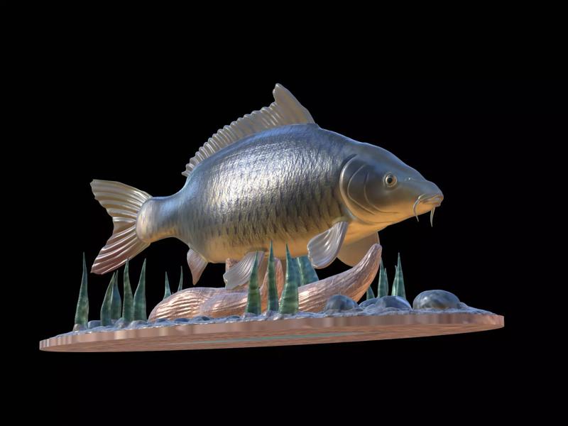 BIG CARP 2 UNDERWATER STATUE DETAILED TEXTURE FOR 3D PRINTING