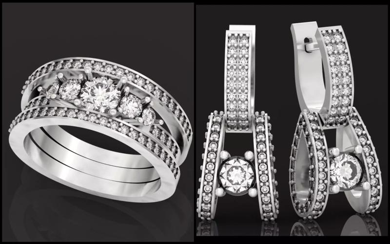 set luxury earrings and ring breguet with gemstones 3D Model Collection