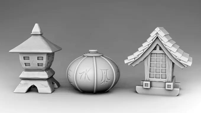 flashlights chinese lanterns and houses