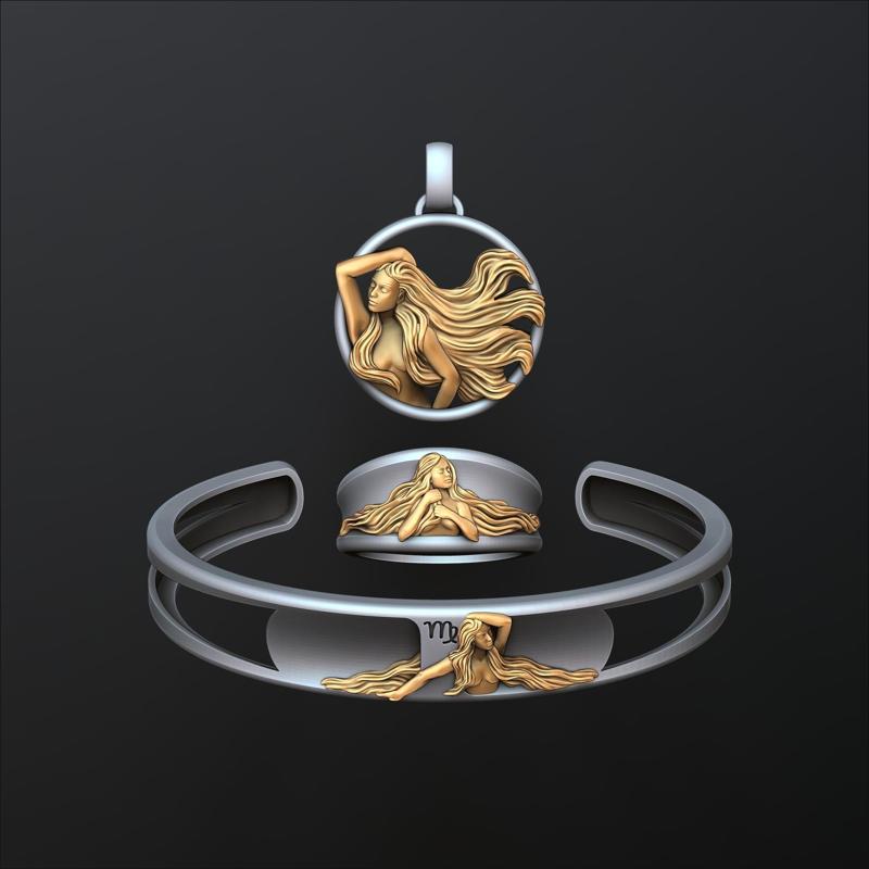 Zodiac Horoscope Virgo ring pendant bracelet collection 3D print model