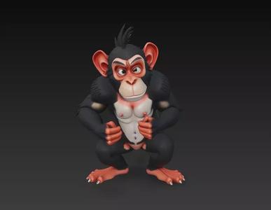Stylized Angry Chimp-Cartoon Animal Character for CGI-3D