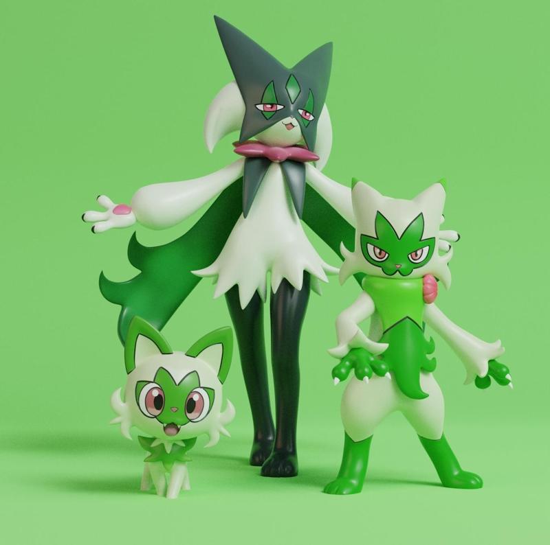 Pokemon - Sprigatito, Floragato and Meowscarada with 2 poses