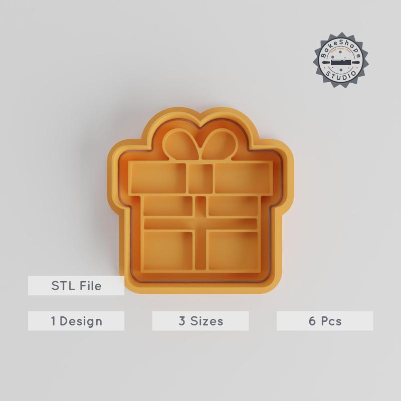 Gift Box Shape Cutter & Stamp Set, Perfect for Cookies & Fondant, 6-Piece Collection in S/M/L Sizes