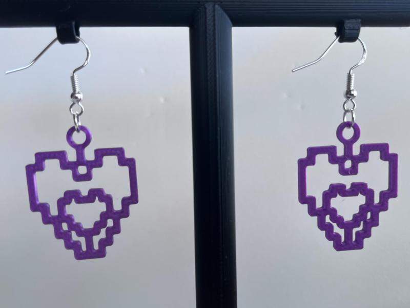 Pixel Heart Earrings - Quick Print 17 min! No AMS 