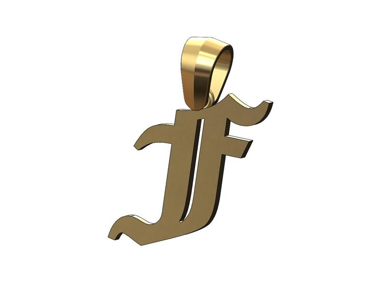F gothic old english initial pendant charm bail 3D print model