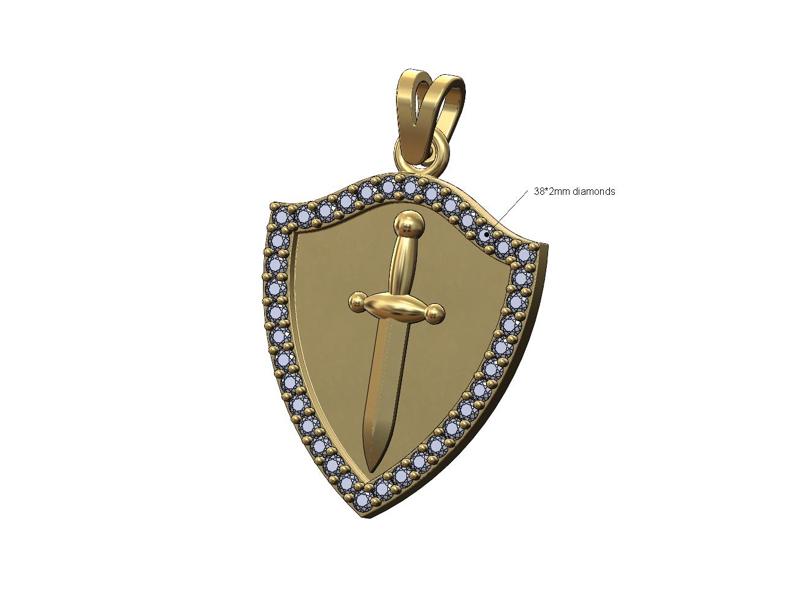 Dagger diamond shield pendant with bail 3D print model