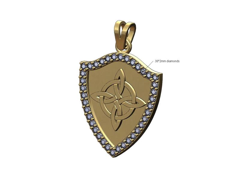 Diamond shield and celtic knot pendant with bail 3D print model