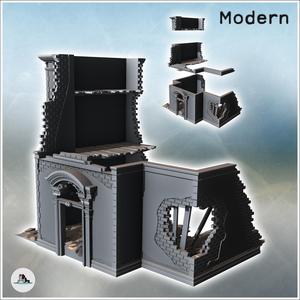 Two-story ruined building with baroque-style entrance door (22) - Modern WW2 WW1 World War Diaroma Wargaming RPG Mini Hobby