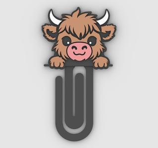 cute baby Highland cow - Paper clip, bookmark - 3MF pre-painted , STL