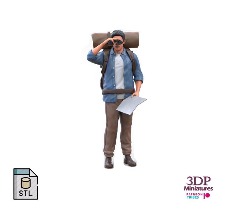 N4 Hiker with binoculars and backpack 3D print model