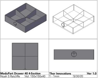 ModuPart Modular Parts Organizer - Drawer 40mm 4 Section