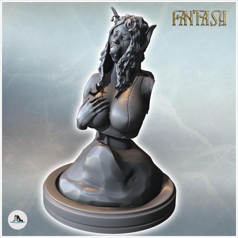 Bust of a crouching female creature with long hair and antennae (16) - Medieval Fantasy Magic Feudal Old Archaic Saga 28mm 15mm