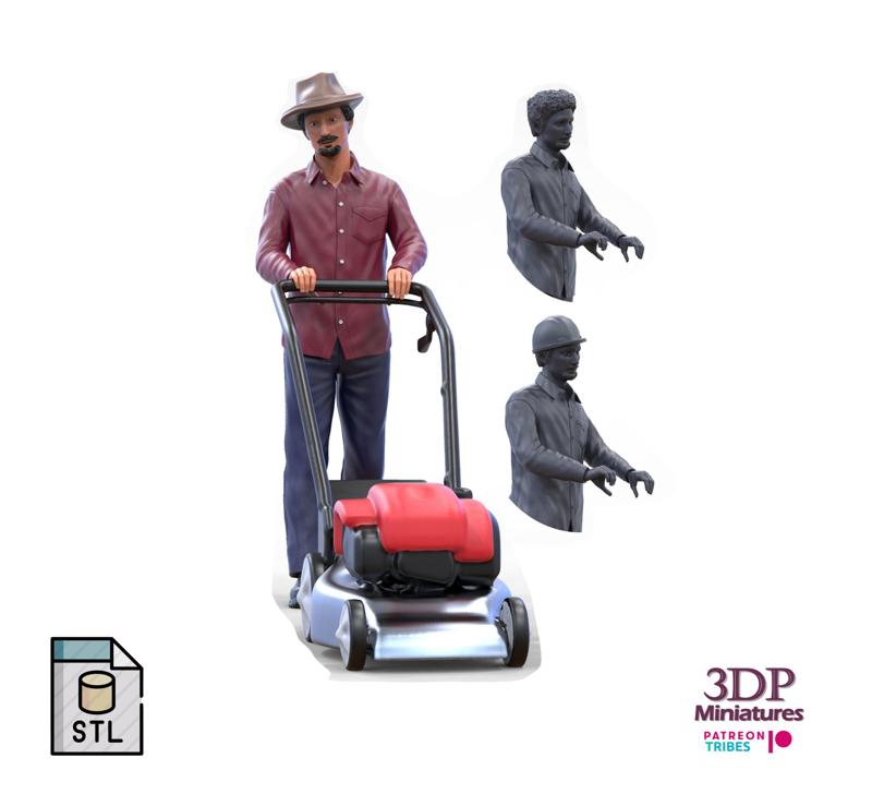 Guy with Lawnmower gardener or construction worker 3D print model