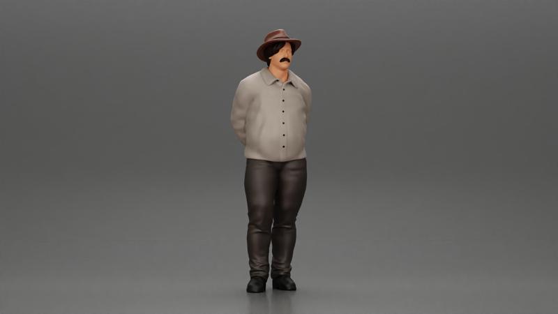 Man in a hat putting hands behind his back ( pablo escobar )