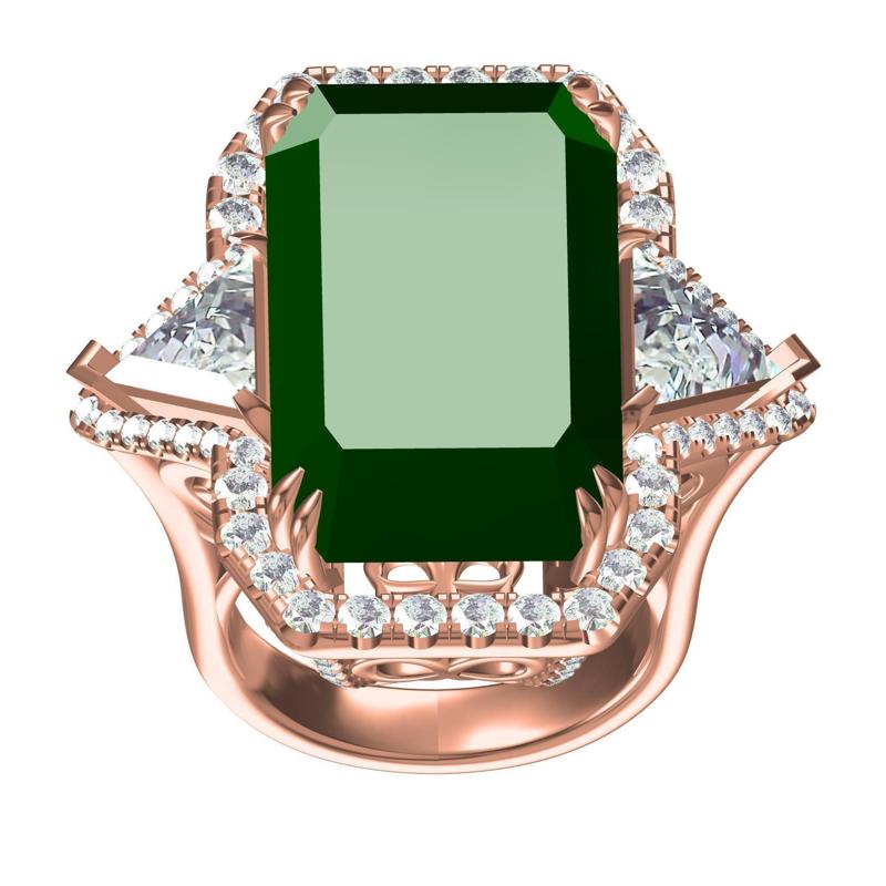 Fancy Emerald Art Deco Style Womens Ring