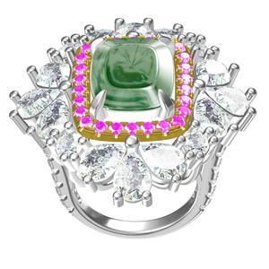 Emerald Colour Stone Cluster Cocktail Ring