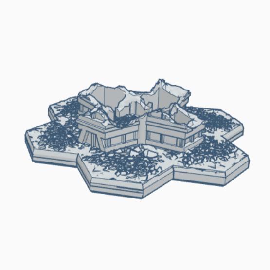 Sci-Fi Destroyed Building 15 with Hex Base SFDHB015
