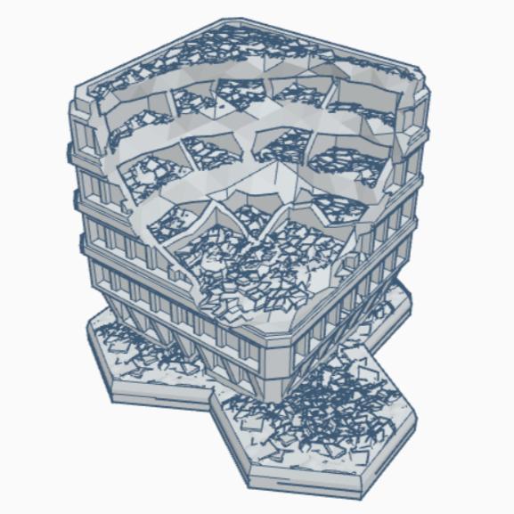 Sci-Fi Ruined Building with Hex Base SFRHB029