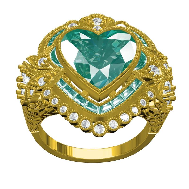 Unique Heart Stone Art Deco Ring