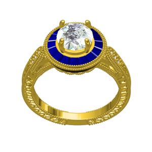 Round Cut Diamond And Sapphire Halo Solitaire Engagement Ring