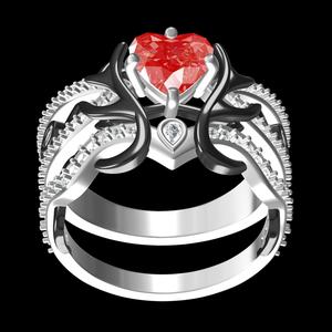 Heart Ring Set With Black Deer Antler Engagement ring