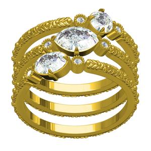 Round and Marquise and Oval Diamond Three Wedding Band