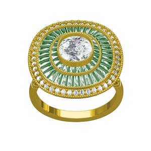Green Baguette Antique Art Deco Engagement Ring