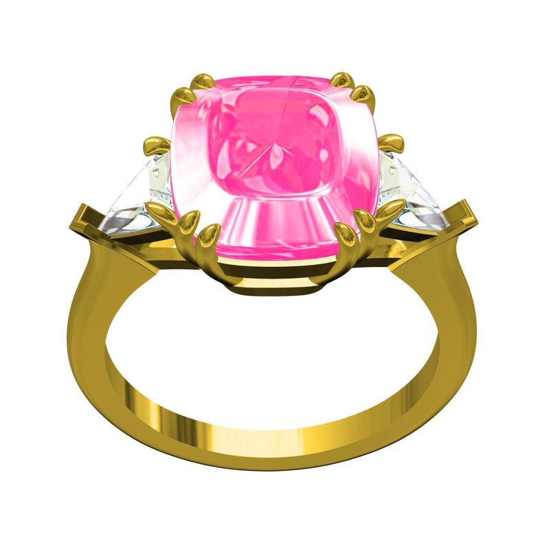 Cushion and Trillion Simple Solitaire Ring