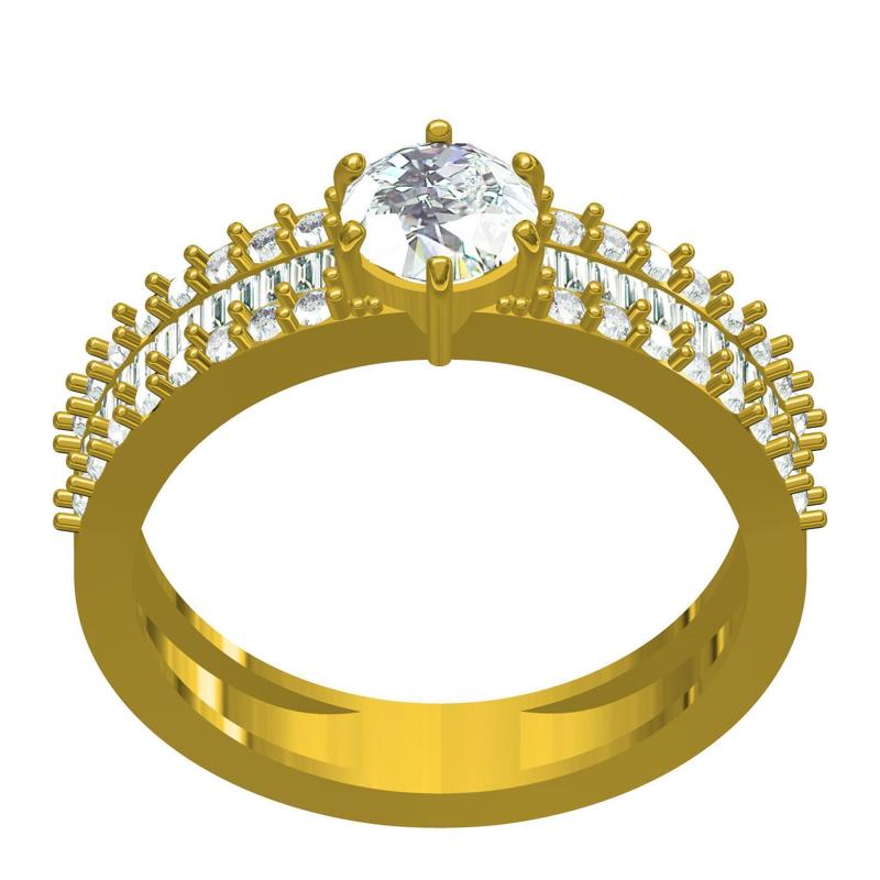 Round Diamond Three Row Shank Solitaire Ring