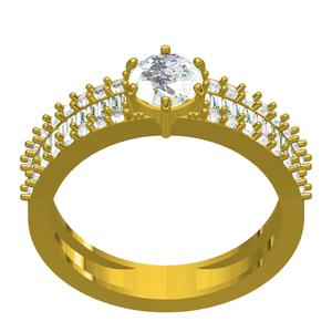 Round Diamond Three Row Shank Solitaire Ring