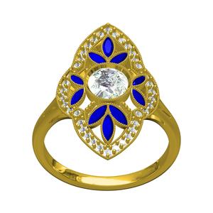 Blue Sapphire Marquise and Round Diamond Art Deco Ring