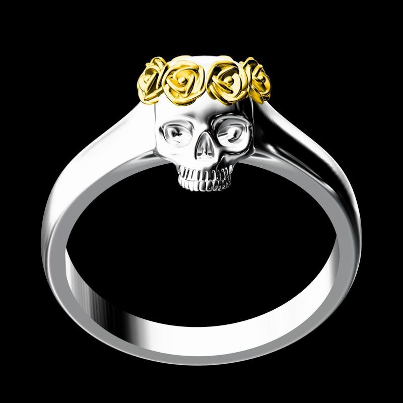 Antique Rose Crown Skull Ring